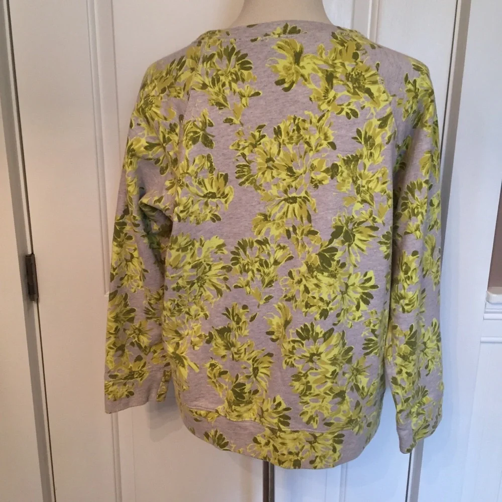 J. CREW TOP SWEATSHIRT GRAY GREEN FLORAL CREWNECK LONG SLEEVE Size L LARGE